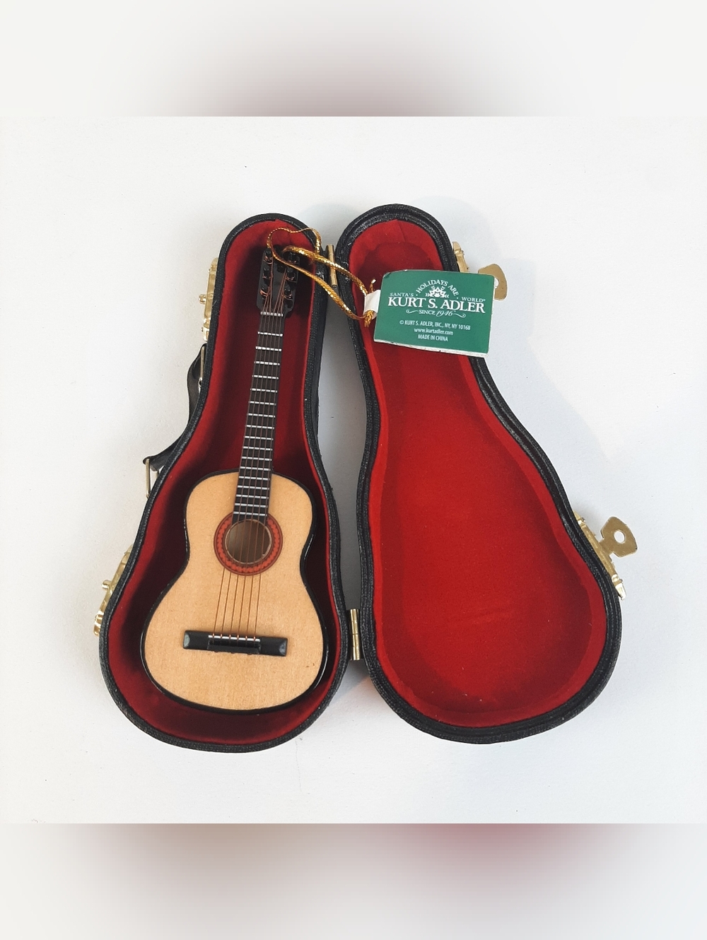 🛍NWT Kurt Adler Acoustic Guitar w/ Leather Case Ornament Wood Christmas Gift
